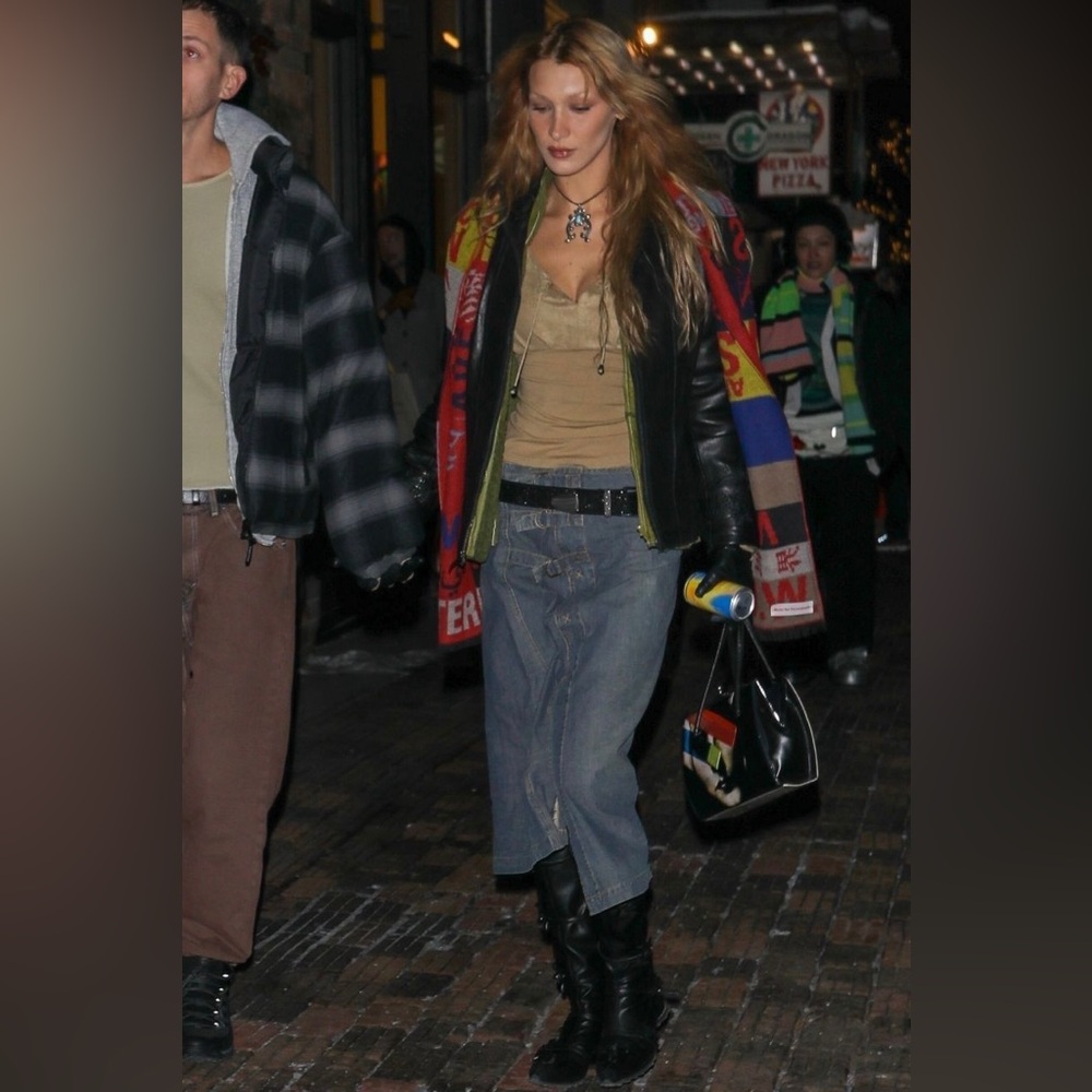 Cop Copine Vintage Y2K Denim Wrap Midi Skirt As Seen On Bella Hadid size Medium